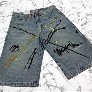 Men's Miskeen Mid Blue Hand Painted Denim Short